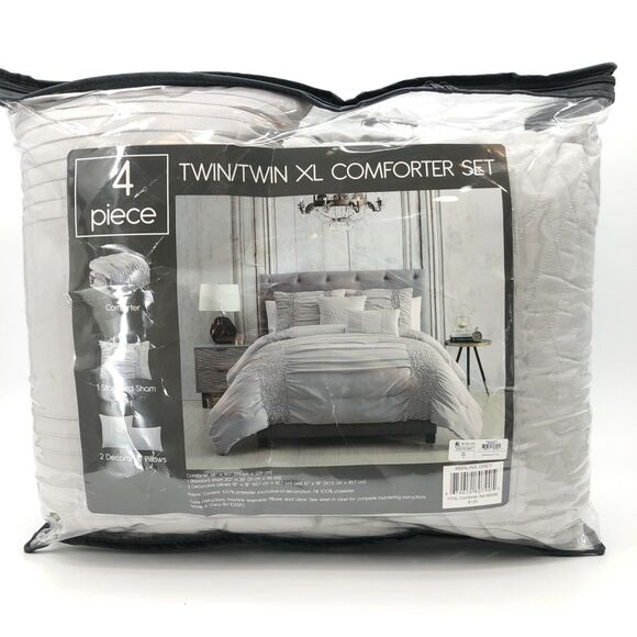 Hallmart Collectible Amalina 4-Pc Comforter Set Twin/ Twin XL Grey - Picture 5 of 9